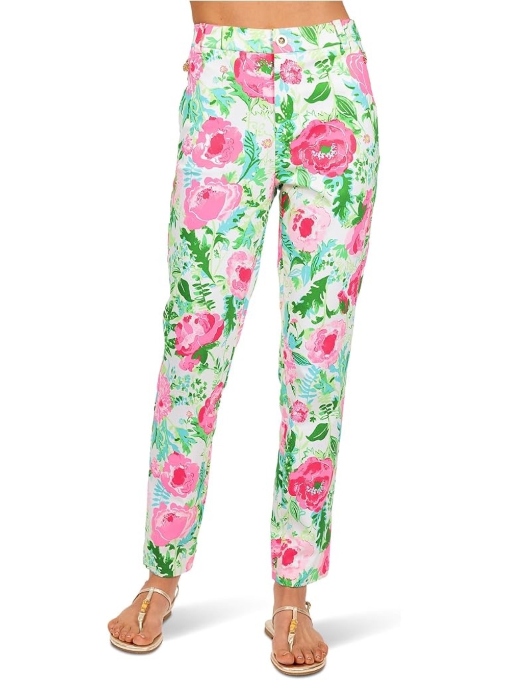 Lilly Pulitzer Pink & Green Floral Straight-Leg Pants